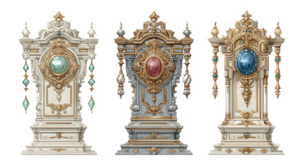 Fototapeta premium Elegant Decorative Clocks with Gemstone Accents on Transparent Background