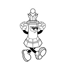 Retro character design of angry chess queen outline