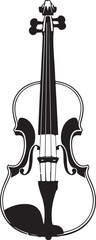 Black silhouette of a violin with detailed strings and f-holes on a white background