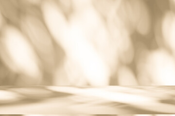 Wall interior background, studio and backdrops show products. with leaf shadow from window color beige and white. background for text insertion and presentation of product	