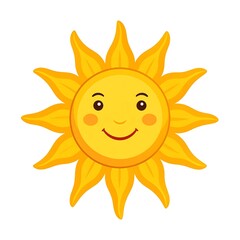 Happy Sun Cartoon Illustration, White Background