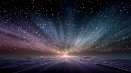 Vibrant neon pink, blue, and purple streaks forming an abstract background with a glowing star-like centerpiece emitting beams in all directions, creating depth and movement