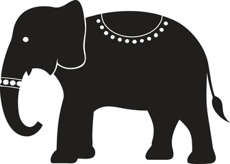 A black silhouette design of an elephant animal icon isolated on white background. Vector illustration