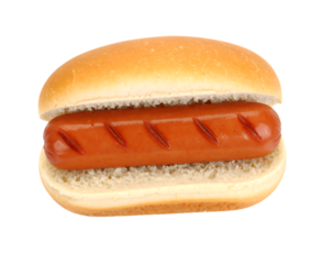 Hot dog in bun isolated on transparent background