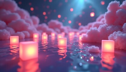 Dreamlike Abstract Cubes Floating Softly Across Infinite Darkness