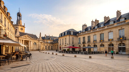 Fototapeta premium Charming view of place françois rude in dijon with historic plaza