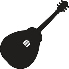 A black silhouette design of a guitar string instrument icon isolated on white background. Vector illustration