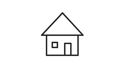 Simple Line Drawing of a House with a Window and Door on a White Background