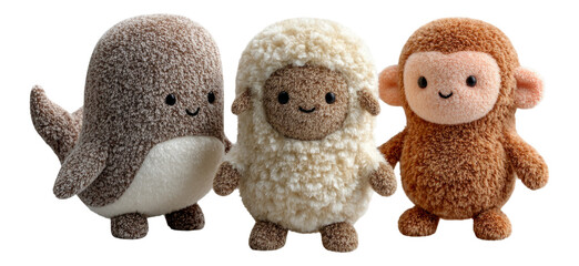 Cute Plush Characters Set Isolated on Transparent Background