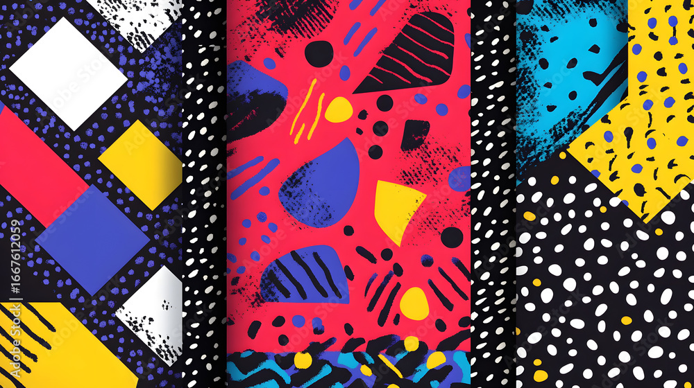 Aufkleber vibrant retro abstract pattern with bold shapes and dynamic textures energizes any design project.