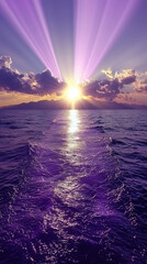 Vibrant Purple Sunset with Rays of Light over the Sea,up by Nha Vu