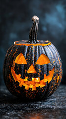 Classic Black and Orange Jack-o'-Lantern on a Dark Surface,up by Nha Vu