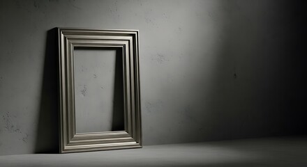 Empty Picture Frame Against Gray Wall.