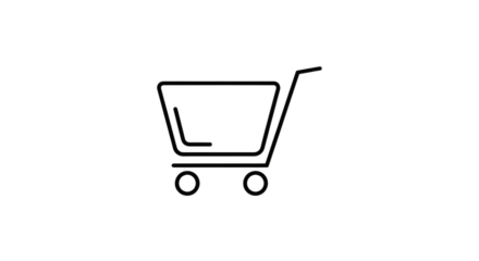 Glitchy shopping cart icon displaying colorful digital artifacts against a black background representing online retail and e-commerce
