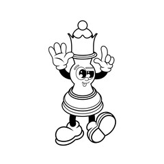 Retro character design of cute chess queen outline