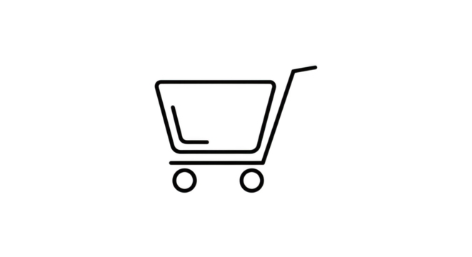 Glitchy shopping cart icon displaying colorful digital artifacts against a black background representing online retail and e-commerce