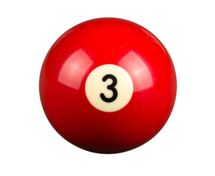 Red number 3 pool ball isolated on transparent background - Powered by Adobe