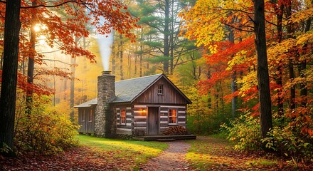 Autumn Cabin in the Woods.