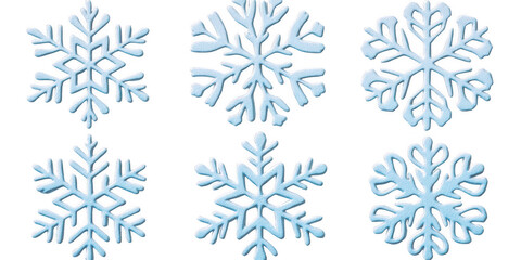 Fototapeta premium Six Light Blue Snowflakes with a Subtle Texture on Black winter isolated on a transparent background