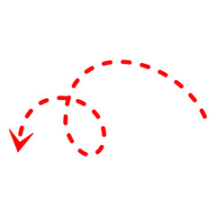 A bright red dashed arrow curves downwards and to the left indicating direction on a transparent background isolated on transparent background