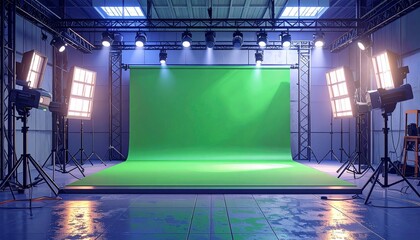 State-of-the-art chroma key studio, ready for film and video production.