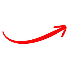 A bright red curved arrow pointing upwards and to the right isolated on transparent background