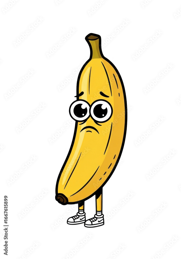 Poster Sad banana character isolated on transparent background