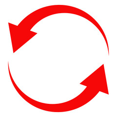 Two curved red arrows forming a circular cycle or loop isolated on transparent background