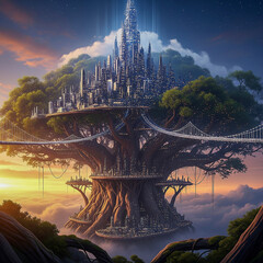 Fototapeta premium The Symbiotic Metropolis: A City on the World Tree