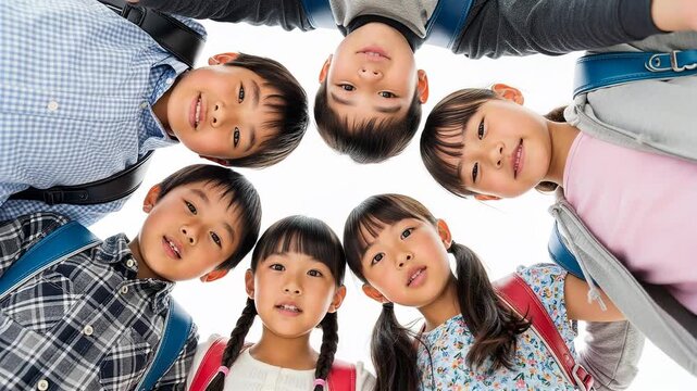 円陣を組む小学生