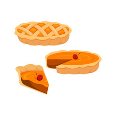 Pumpkin Pie and Sweet Dessert Vector Illustration