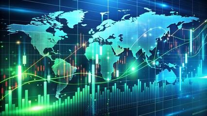 Global financial market data visualization with world map
