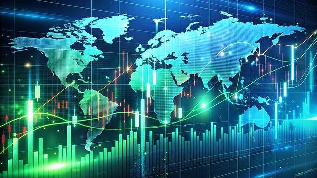 Global financial market data visualization with world map