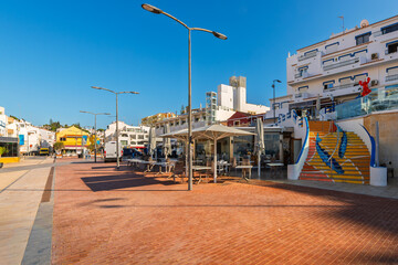 The picturesque seaside fishing village of Carvoeiro Portugal, along the Algarve coastline region...