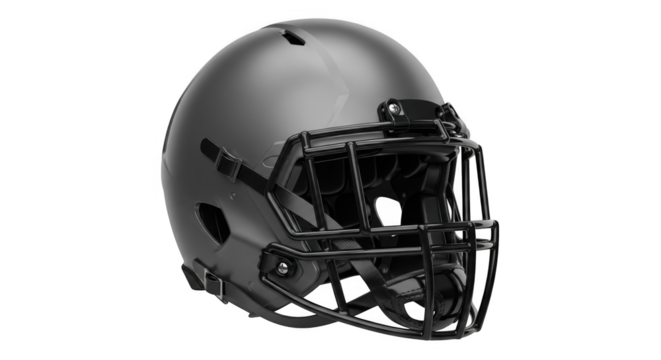 Modern matte black football helmet with protective cage for athletic competition and training