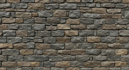 Fototapeta premium A closeup shot displays a wall composed of rectangular and irregularly shaped stones in various shades of gray and brown fitted together