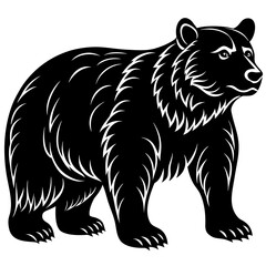 Black and white illustration of a walking grizzly bear facing right animal wildlife