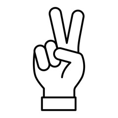 victory, peace hand sign line icon with editable stroke