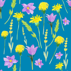 seamless background with flowers. spring wild flowers. 