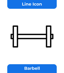 Barbell for Weight Lifting and Strength Training Vector Icon, Gym Equipment Line Art Graphic Element for Workout, Modern Exercise and Bodybuilding Design