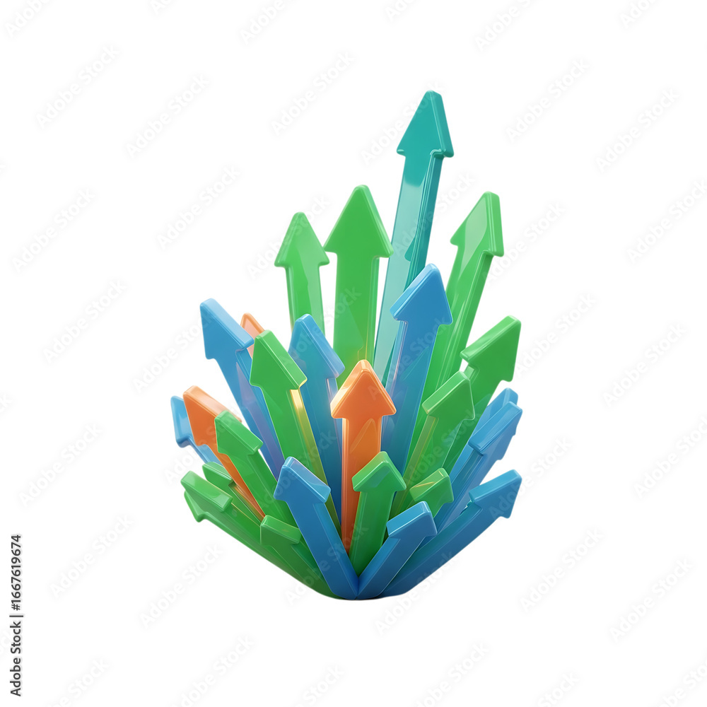 Poster upward growing arrow cluster symbolizing financial growth success and business development in a vibr