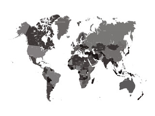 monochromatic vector world map on white background