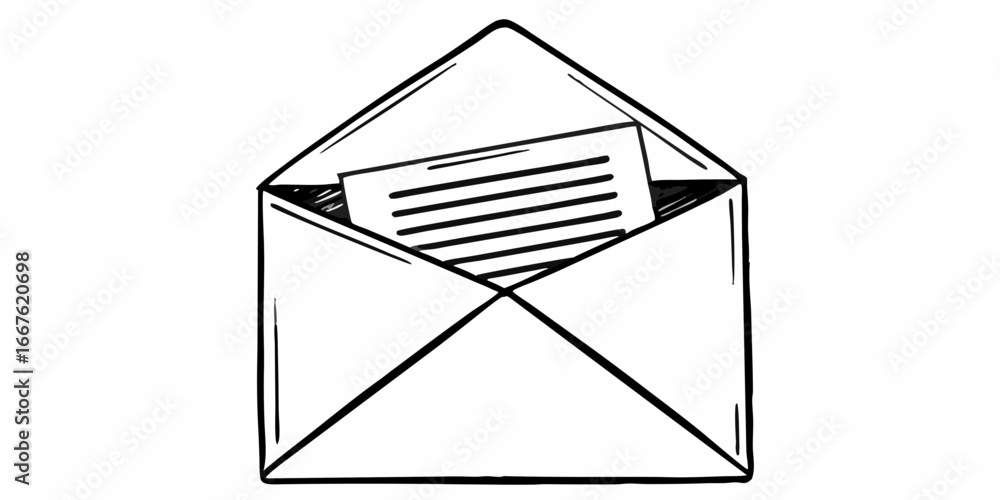 Aufkleber a simple sketch of an open envelope with a letter inside showing lines of text on the paper document