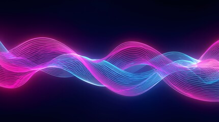 Abstract neon wave lines on a dark background, futuristic mood