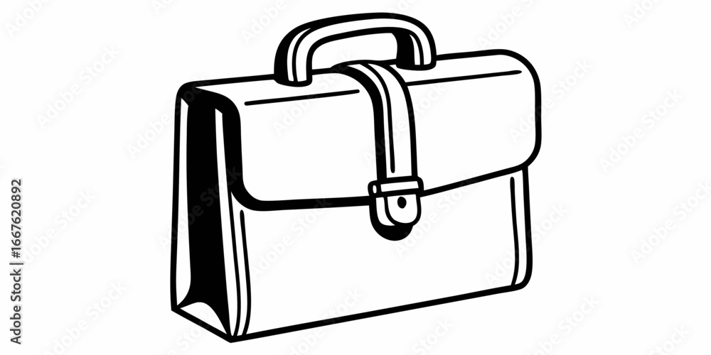 Poster illustration of a black and white briefcase with a handle and a strap closure design vector
