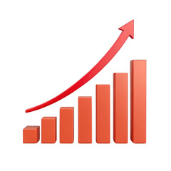 3D Bar Graph with Red Upward Trend Arrow on Black Background chart business isolated on a transparent background
