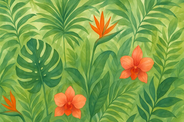 Exotic Jungle Watercolor Fusion background