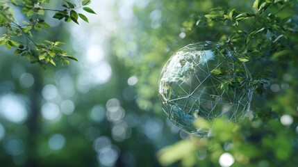 Digital Globe in Sunlit Green Forest