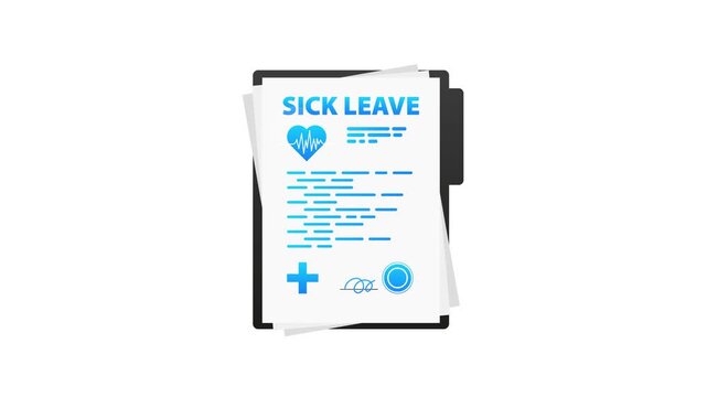 Sick Leave Medical Document Animation on White and Green Screen