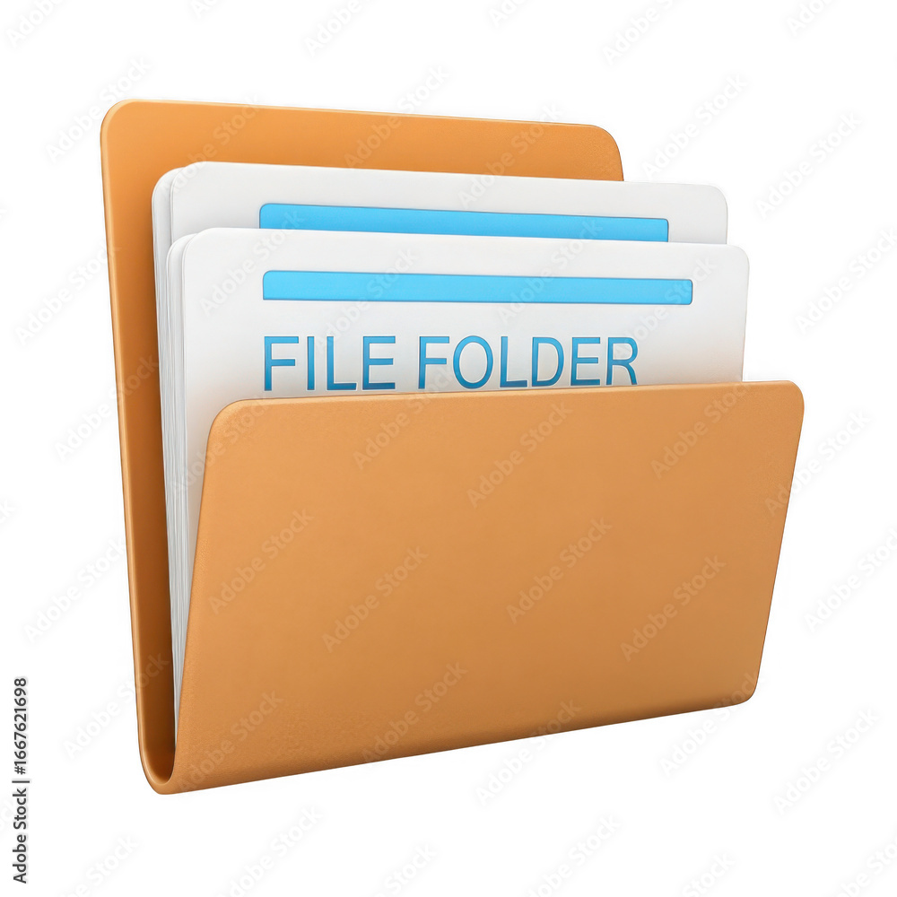 Aufkleber 3d orange file folder with documents isolated on transparent background